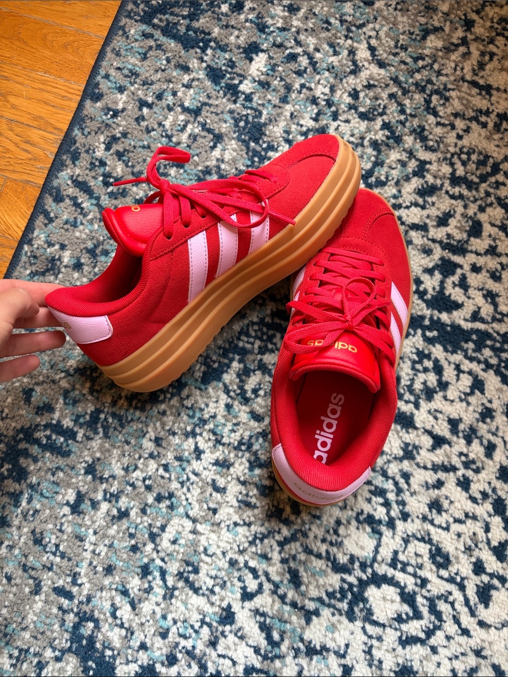 adidas Red Lace-Up Sneakers with White Stripes and Gum Sole